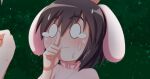  0_0 2girls animal_ears commentary_request finger_to_mouth inaba_tewi multiple_girls rabbit_ears rakugaki-biyori reisen_udongein_inaba solo_focus sweat tears touhou wavy_mouth 
