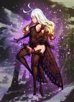  1girl anne_(bravely_second) antenna_hair black_footwear black_gloves black_legwear black_leotard boots bravely_default_(series) bravely_second:_end_layer breasts butterfly_wings closed_eyes elbow_gloves fairy from_side full_body gloves high_heels highres kuzanagi009 leg_up leotard long_hair outdoors pointy_ears small_breasts solo standing standing_on_one_leg thigh-highs thigh_boots thighs white_hair wings 