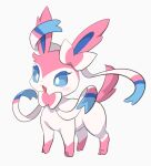  blue_eyes blush commentary_request creature full_body gen_6_pokemon izobe no_humans open_mouth paws pokemon pokemon_(creature) smile solo standing sylveon toes tongue 