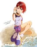  1girl absurdres breasts closed_mouth highres jewelry kairi_(kingdom_hearts) kingdom_hearts kingdom_hearts_i necklace redhead short_hair skirt sleeveless smile solo violet_eyes wristband 