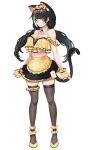  1girl alternate_costume animal_ears apron black_hair black_legwear black_skirt breasts cat_ears cat_tail dano detached_collar enmaided frilled_apron frills full_body girls_frontline heterochromia highres large_breasts low_twintails maid maid_apron maid_headdress midriff miniskirt multicolored_hair pleated_skirt red_eyes ro635_(girls_frontline) skirt solo standing streaked_hair tail thigh-highs twintails waist_apron white_hair yellow_apron yellow_eyes 