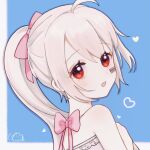  1girl bangs blush breasts large_breasts long_hair looking_at_viewer mafumafu manun-chan niconico open_mouth red_eyes ruko_(luco_qaq) short_hair simple_background smile solo white_hair 