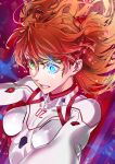  bodysuit brown_hair flaming_eye heterochromia interface_headset long_hair neon_genesis_evangelion number plugsuit rebuild_of_evangelion saeki_shun shikinami_asuka_langley skin_tight souryuu_asuka_langley twintails white_bodysuit 