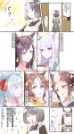  6+girls ^_^ animal_ears black_eyes black_hair blood blood_from_mouth brown_hair closed_eyes commentary_request cup flying_sweatdrops highres holding holding_cup horse_ears long_hair maid maid_headdress mejiro_ardan_(umamusume) mejiro_dober_(umamusume) mejiro_mcqueen_(umamusume) mejiro_palmer_(umamusume) mejiro_ryan_(umamusume) multiple_girls romi_(346_ura) short_hair silver_hair sparkle teacup translation_request umamusume violet_eyes 