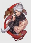  1boy chipp_zanuff guilty_gear guilty_gear_xrd male_focus muscular muscular_male otter red_eyes short_hair smirk spiky_hair uncle_rabbit_ii white_hair 