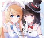  2girls alice_in_wonderland animal_ears black_hair blonde_hair boushiya_elle bow elbow_gloves gloves highres hikkyou long_hair maid maid_headdress masquerade_channel multiple_girls rabbit_ears virtual_youtuber yumemiya_alice 