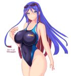  1girl blue_hair blue_swimsuit breasts competition_swimsuit dated eyewear_on_head highleg highleg_swimsuit highres impossible_clothes impossible_swimsuit kantai_collection large_breasts long_hair looking_at_viewer montemasa multicolored_hair one-hour_drawing_challenge one-piece_swimsuit redhead simple_background solo south_dakota_(kancolle) sunglasses swimsuit twitter_username white_background white_hair 