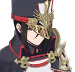 1girl armor artist_request collarbone gloves hat highres long_hair looking_at_viewer military military_hat military_uniform morag_ladair_(xenoblade) pauldrons reverse_trap short_hair shoulder_armor simple_background uniform white_gloves xenoblade_chronicles_(series) xenoblade_chronicles_2 