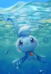  air_bubble bubble commentary_request creature gen_4_pokemon highres kikuyoshi_(tracco) mythical_pokemon no_humans open_mouth phione pokemon pokemon_(creature) signature solo underwater violet_eyes water_surface 