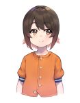  1girl brown_eyes brown_hair child girls_und_panzer highres kimi_tsuru looking_at_viewer nishizumi_maho short_hair short_sleeves smile solo upper_body white_background younger 