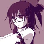  bespectacled bow clothes cpu_(artist) detached_sleeves glasses hair_bow hair_tubes hakurei_reimu japanese japanese_clothes monochrome portrait purple touhou 