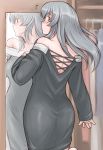  bare_shoulders blush dress grey_hair long_hair mirror reflection rozen_maiden rozenweapon silver_hair suigintou 