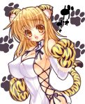  animal_ears blush breasts costume paws sideboob tail tiger_costume tiger_print 