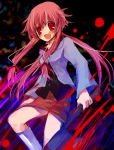  blood gasai_yuno mirai_nikki pink_hair red_eyes suzushiro_kurumi weapon yandere 