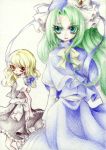  colored_pencil_(medium) green_eyes green_hair hat kirisame_marisa long_hair mima miri touhou traditional_media wizard_hat 