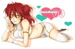  gundam gundam_00 lying midriff nena_trinity red_hair redhead thigh-highs thighhighs v yellow_eyes 