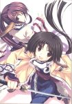  artist_request blue_eyes brown_hair dog_ears eruruw head_wings highres japanese_clothes long_hair ponytail purple_hair sword tail touka touka_(utawareru_mono) utawareru_mono utawarerumono weapon 