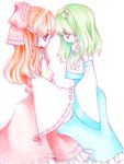  hakurei_reimu kochiya_sanae lowres miri profile touhou traditional_media wide_sleeves 