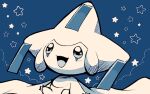  :d blue_background blush commentary_request gen_3_pokemon highres jirachi looking_up mythical_pokemon no_humans open_mouth pokemon pokemon_(creature) remon_(920moomin) smile solo star_(symbol) tongue 