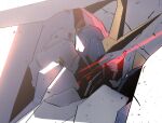  close-up glowing glowing_eye gundam gundam_hathaway&#039;s_flash highres kuri_giepi looking_down mecha mobile_suit no_humans penelope_(hathaway&#039;s_flash) red_eyes science_fiction solo v-fin 