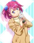  1girl blue_eyes hiiragi_yuzu holding_drink multicolored_hair pink_hair short_hair strt yuu-gi-ou yuu-gi-ou_arc-v 