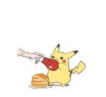  1other anger_vein ban_(ban62460424) disembodied_limb food gen_1_pokemon ketchup_bottle pancake pikachu plate pokemon pokemon_(creature) pulling signature solo_focus standing trembling 