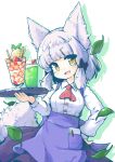  :d animal_ears apron ascot bangs black_bow blue_apron blunt_bangs blush bow breasts brown_eyes buttons cherry collared_shirt commentary dessert food fox_ears fox_girl fox_tail fruit green_outline hair_bow hair_intakes head_tilt highres holding holding_tray ice_cream kareya kitsune large_breasts leaf long_sleeves looking_at_viewer machikado_mazoku medium_hair multicolored multicolored_eyes notebook open_mouth outline parfait pen pen_in_pocket pocket red_neckwear riko_(machikado_mazoku) shirt simple_background smile strawberry sundae suspenders tail tray upper_body wafer wafer_stick waitress whipped_cream white_background white_hair white_shirt white_tail yellow_eyes 
