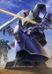  absurdres character_request day dom gun gundam highres holding holding_gun holding_sword holding_weapon matsumoto_(ma_tsuya) mobile_suit_gundam no_humans outdoors sword weapon 
