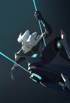  1girl absurdres arm_up blue_eyes camille_(league_of_legends) closed_mouth cyborg glowing glowing_eyes highres league_of_legends red_lips short_hair solo talos198 white_hair wire 