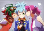  blue_eyes exposed_shoulders hiiragi_yuzu multicolored_hair pink_hair ponytail sakaki_yuuya shiunin_sora twintails yny yuu-gi-ou yuu-gi-ou_arc-v 