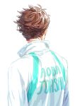  1boy brown_hair from_behind haikyuu!! jacket male_focus oikawa_tooru_(haikyuu!!) phantom_hj short_hair simple_background solo standing upper_body white_background 