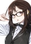  1girl blush braid braided_ponytail breasts brown_eyes brown_hair earrings fate/grand_order fate_(series) glasses highres jewelry long_hair medium_breasts multiple_earrings open_mouth single_braid toi8 very_long_hair yu_mei-ren_(fate) 