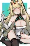  1girl alternate_costume bangs black_legwear blonde_hair breasts chest_jewel china_dress chinese_clothes dress highres large_breasts long_hair mythra_(xenoblade) pantyhose robot_cat swept_bangs very_long_hair xenoblade_chronicles_(series) xenoblade_chronicles_2 yellow_eyes 