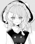  1girl absurdres black_headwear black_vest blush bow braid commentary_request crying crying_with_eyes_open greyscale hair_between_eyes hair_bow hat highres kirisame_marisa looking_at_viewer monochrome shirt single_braid solo tears touhou turtleneck upper_body vest white_shirt witch_hat yukia_(yukia_777) 