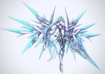  1girl aegis_sword_(xenoblade) bangs bodysuit breasts chest_jewel earrings gloves green_eyes green_hair hakusai_(hksicabb) high_heels highres jewelry long_hair medium_breasts pneuma_(xenoblade) ponytail swept_bangs sword tiara very_long_hair weapon wings xenoblade_chronicles_(series) xenoblade_chronicles_2 