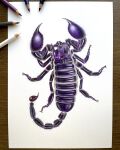  abe_yuichiro amethyst_(gemstone) animal_focus claws colored_pencil_(medium) crystal highres no_humans original photo_(medium) scorpion simple_background traditional_media white_background 