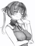  1girl ascot blush breasts closed_eyes closed_mouth gloves greyscale hand_up highres hololive houshou_marine medium_breasts monochrome nanashi_(nlo) simple_background smile solo twintails upper_body white_background 