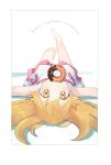  1girl bakemonogatari bangs blonde_hair doughnut feet feet_up food hair_between_eyes highres long_hair looking_at_viewer monogatari_(series) oshino_shinobu urayamashiro_(artist) yellow_eyes 