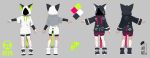  2girls absurdres animal_ears animal_hood bike_shorts black_footwear black_shorts black_vs_white blue_hoodie boots color_guide commentary_request drawstring fake_animal_ears grey_background highres hood hood_up hoodie kuro_kosyou long_sleeves multiple_girls multiple_views original outstretched_arm short_over_long_sleeves short_shorts short_sleeves shorts sleeves_past_wrists turnaround white_footwear white_hoodie wide_sleeves 