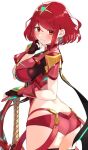  1girl aegis_sword_(xenoblade) bangs black_gloves breasts chest_jewel earrings fingerless_gloves gloves highres jewelry kinagi_(3307377) large_breasts pyra_(xenoblade) red_eyes red_legwear red_shorts redhead short_hair short_shorts shorts swept_bangs sword thigh-highs tiara weapon xenoblade_chronicles_(series) xenoblade_chronicles_2 