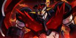  embers energy glowing glowing_eyes highres jazz_jack mazinger_zero_(mecha) mecha no_humans open_mouth shin_mazinger_zero signature super_robot upper_body 