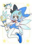  (9) 1girl bangs blue_dress blue_eyes blue_footwear blue_hair bow card_(medium) cirno dotaku_(wran8845) dress earrings fairy film_grain footwear_ornament gloves hair_bow hair_ornament heart holding holding_wand ice ice_wings jewelry looking_at_viewer magical_girl open_mouth red_neckwear short_hair sleeveless snowflake_hair_ornament snowflake_print t_t touhou wand white_gloves white_legwear wings yume_kawaii 