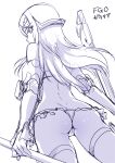  1girl ass back bangs bare_shoulders bikini breasts elbow_gloves fate/grand_order fate_(series) galatea_(fate) gloves highres hisasi joints long_hair looking_at_viewer looking_back medium_breasts parted_bangs polearm robot_joints sketch swimsuit thigh-highs thighs tiara weapon 