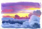  above_clouds border cloud_focus clouds highres no_humans original purple_sky sawitou_mizuki scenery sunset traditional_media white_border 