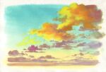  border cloud_focus clouds highres no_humans original sawitou_mizuki scenery traditional_media white_border yellow_theme 