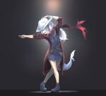  1girl absurdres bangs blue_hair blunt_bangs closed_eyes cowboy_hat dante_(devil_may_cry) devil_may_cry_5 fish_tail gawr_gura hat highres jacket multicolored_hair open_mouth shark_tail silver_hair smile solo streaked_hair tail tallgeese_(lgeesel) teeth virtual_youtuber 