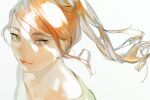  1girl closed_mouth collarbone commentary eyelashes floating_hair green_eyes highres l_1753ucon long_hair looking_back orange_hair pokemon pokemon_(game) pokemon_swsh ponytail shiny shiny_hair shirt simple_background sketch solo sonia_(pokemon) tied_hair upper_body white_background 