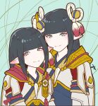  2girls aruchi black_hair hinoa japanese_clothes kimono long_hair minoto mominagi monster_hunter monster_hunter_rise pointy_ears twins 