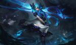  1girl absurdres ahoge blue_eyes blue_hair dress gwen_(league_of_legends) highres holding holding_scissors league_of_legends long_hair scissors twin_drills twintails 