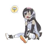 1girl absurdres african_penguin_(kemono_friends) black_gloves black_hair black_legwear black_shirt black_skirt blush boots closed_eyes commentary_request elbow_gloves eyebrows_visible_through_hair gloves headphones highres kemono_friends kemono_friends_v_project long_hair microphone multicolored_hair official_alternate_costume penguin_girl penguin_tail pink_hair pleated_skirt shirt sitting skirt solo spoken_animal tail thigh-highs turtleneck two-tone_legwear two-tone_shirt uubira_nu_issha virtual_youtuber white_footwear white_hair white_legwear white_shirt zettai_ryouiki